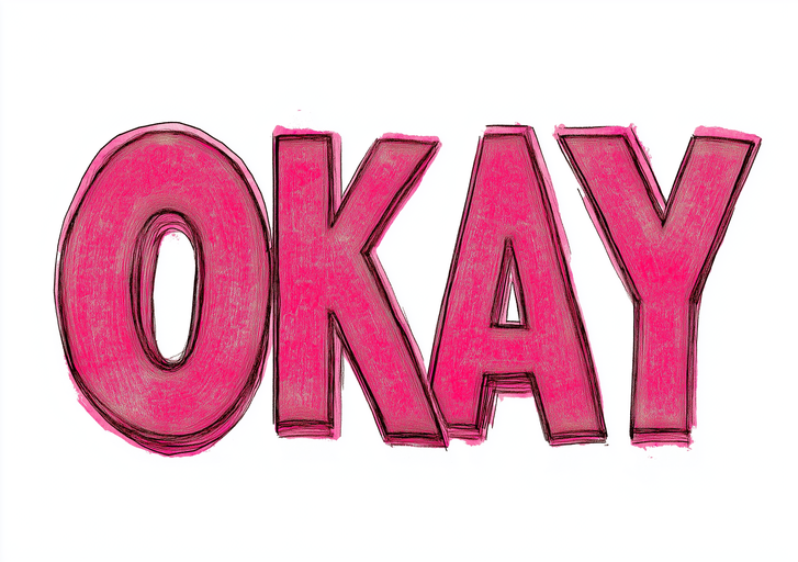 Hand-Drawn "Okay" Text in Vibrant Pink
