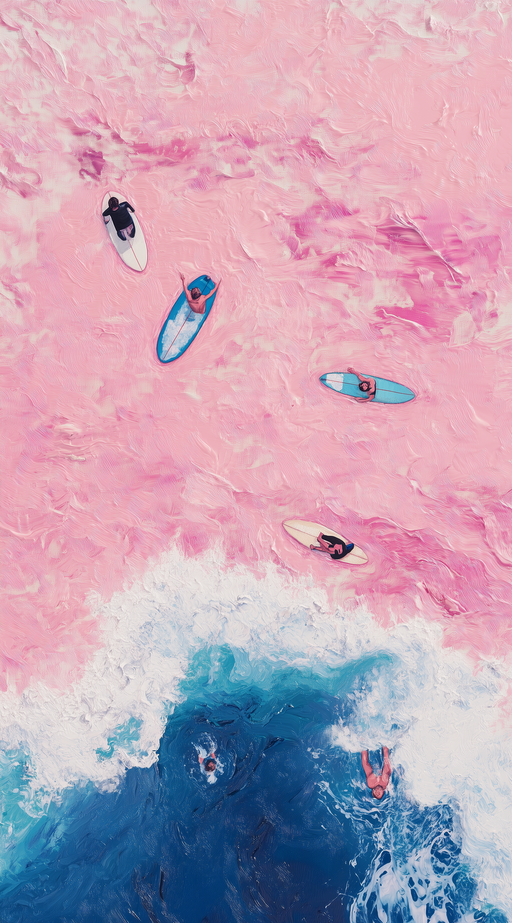 Surfers on Pink Ocean Waves