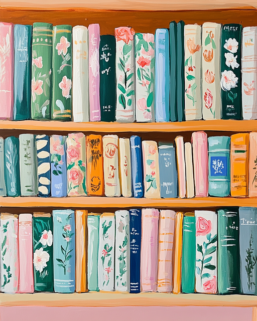 Bookshelf with Floral and Patterned Spines