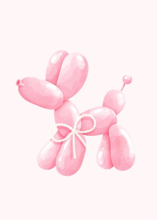 Pink Balloon Dog with Pearl Necklace