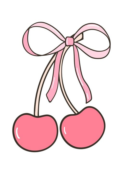 Pink Cherries with Bow Illustration
