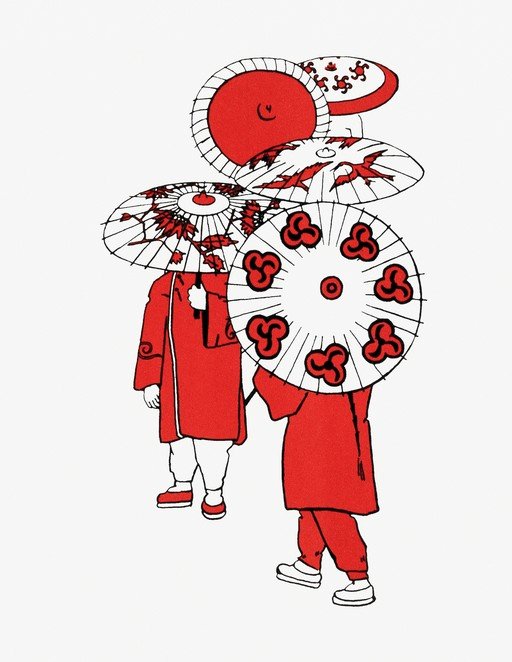 Children in Red with Traditional Umbrellas
