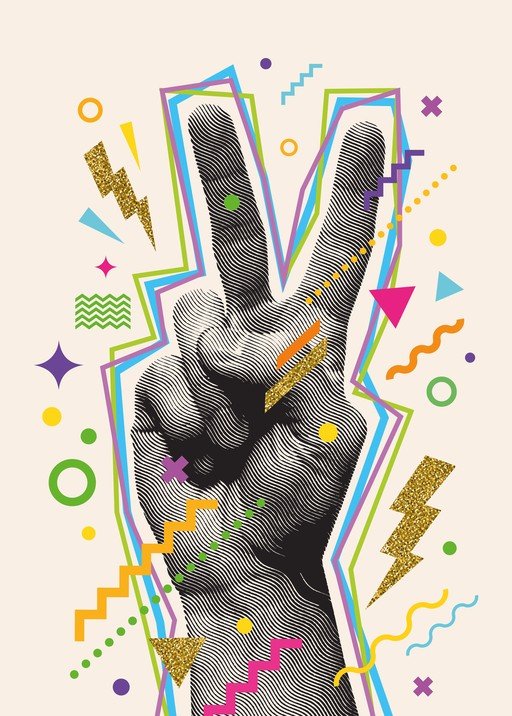 Retro Peace Sign with Geometric Pop Art Elements