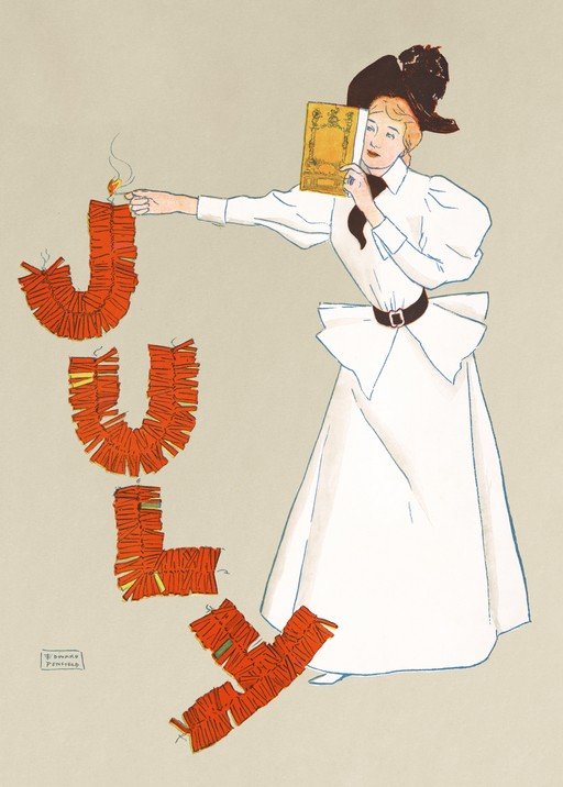 Woman with Firecrackers Spelling July