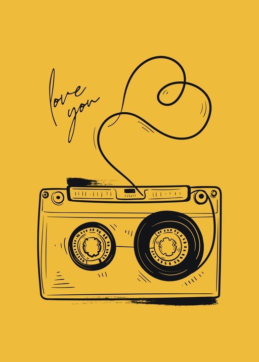 Cassette Tape Heart "Love You" Illustration