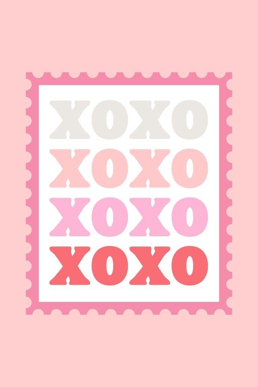 XOXO Stamp Design with Pink and Red Tones