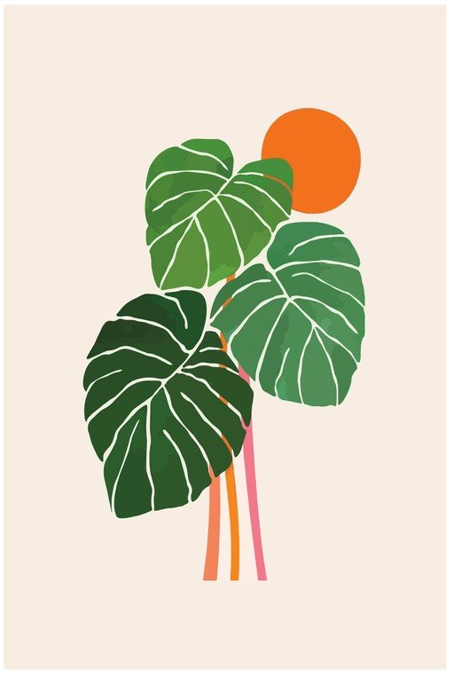 Abstract Tropical Leaves and Sun Art Print