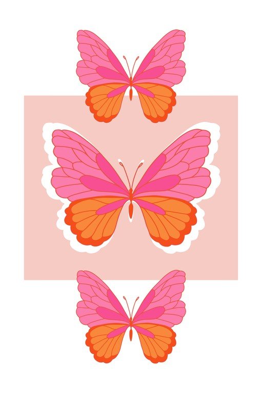 Pink and Orange Butterflies on Pastel Background