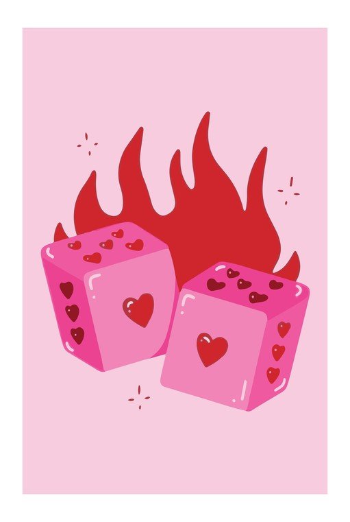 Pink Dice with Hearts on Fire