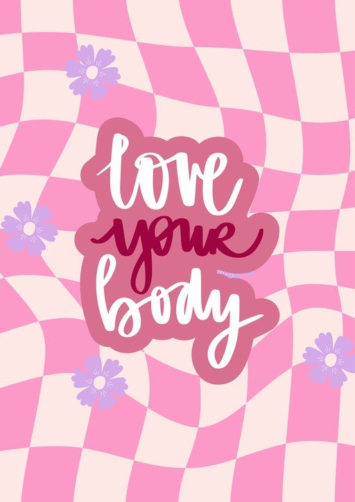 Love Your Body Affirmation with Retro Pink Checkerboard