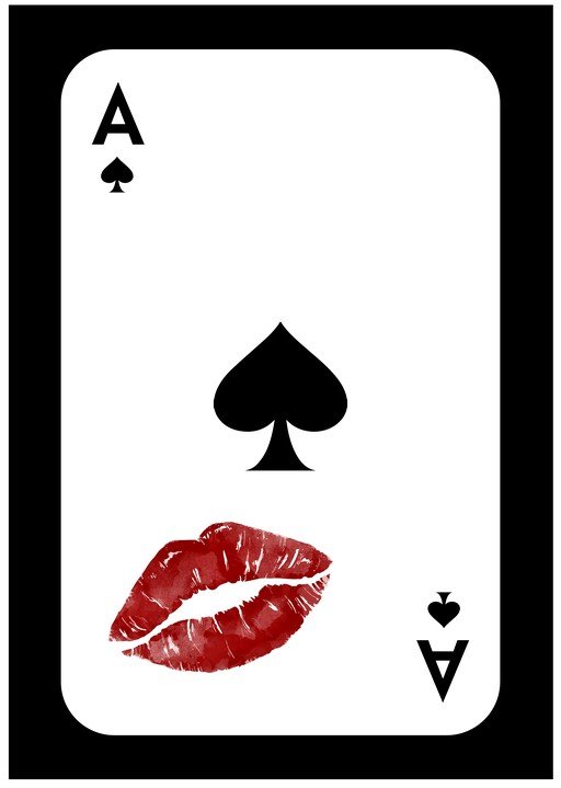 Ace of Spades with Red Lipstick Kiss Mark