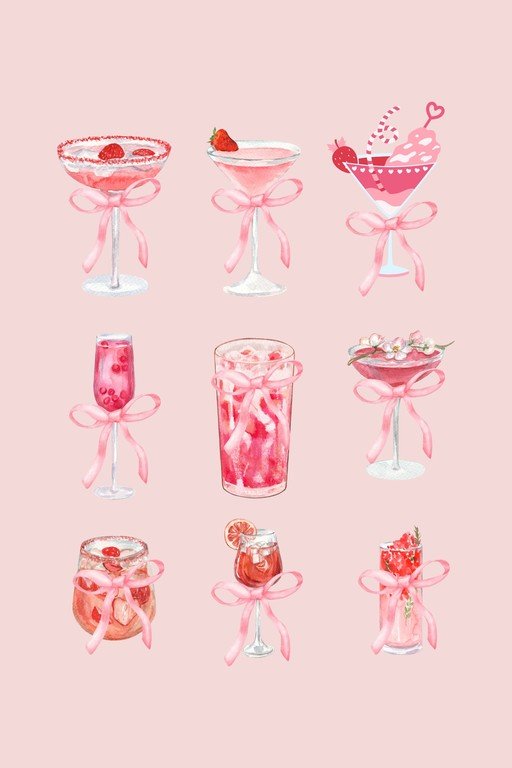 Pink Watercolor Cocktails with Ribbons