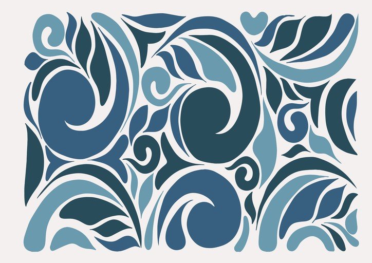 Abstract Blue Swirls and Leaves Pattern