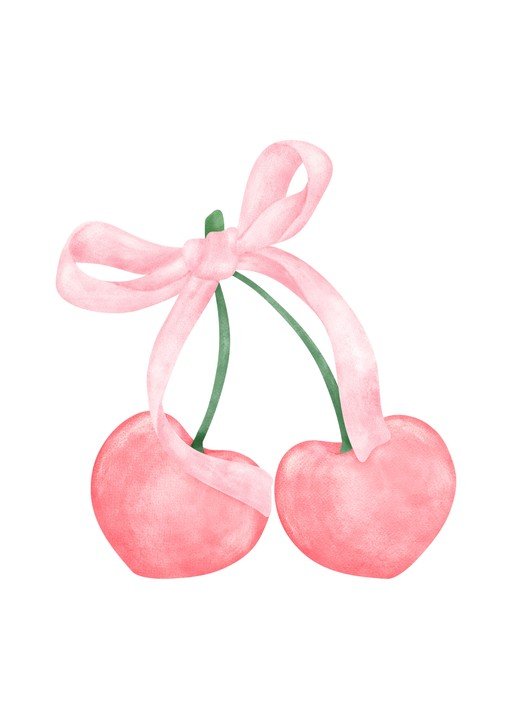 Pink Cherries with Ribbon