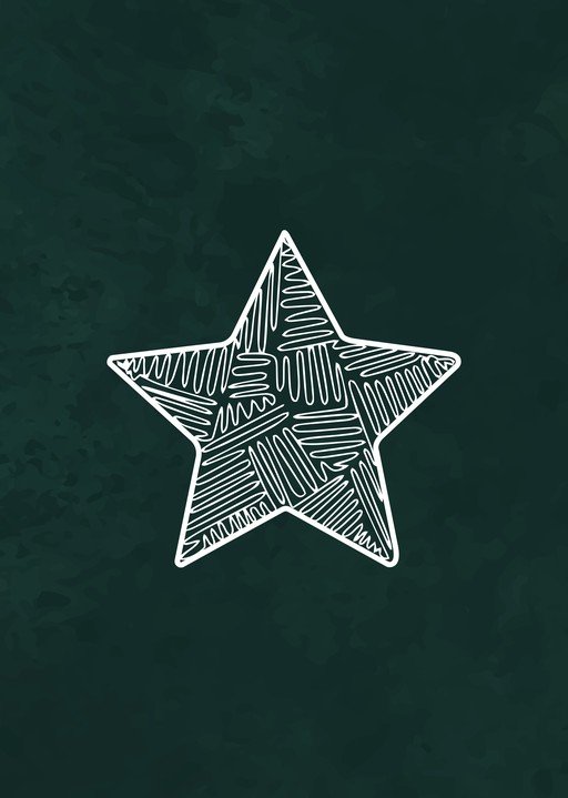 White Star Doodle on Dark Green Textured Background