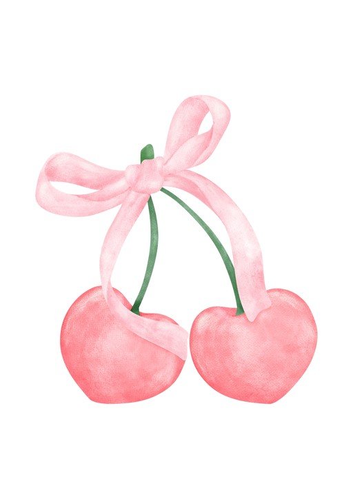 Pink Cherries with Ribbon