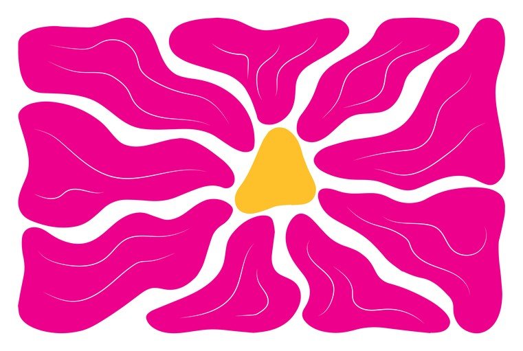 Abstract Pink Flower with Yellow Center