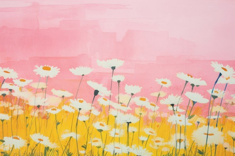 Field of Daisies Under a Pink Sky