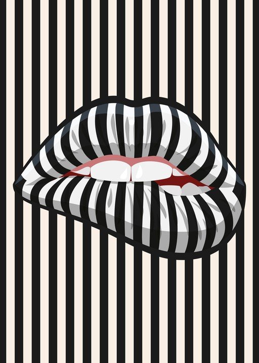 Striking Lips with Black and White Stripes