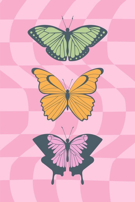 Three Stylized Butterflies on Pink Background
