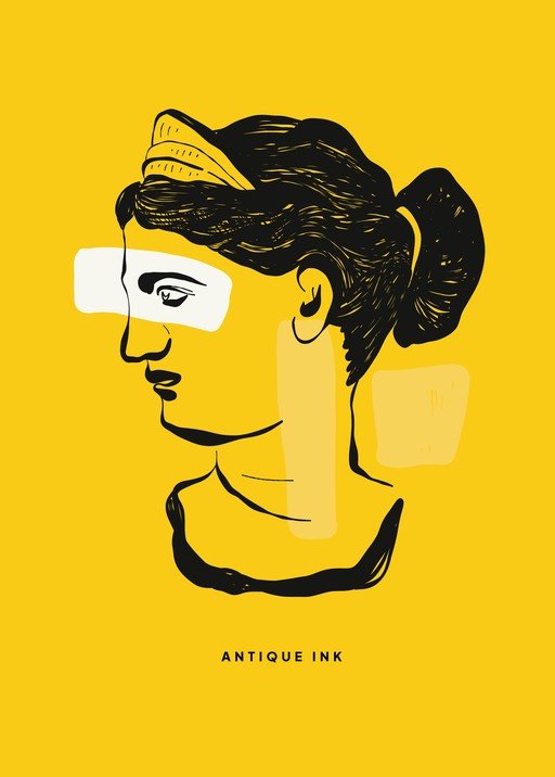 Abstract Greek Bust with Yellow and Black Palette