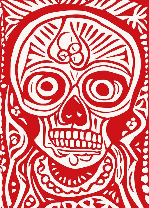 Stylized Red and White Skull Art
