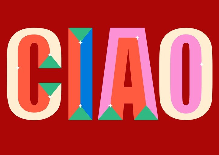 Bold "Ciao" Text with Geometric Accents