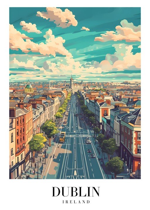 Stylized Aerial View of Dublin Street Scene