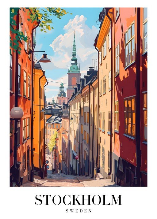 Stockholm Street Scene with Historic Architecture