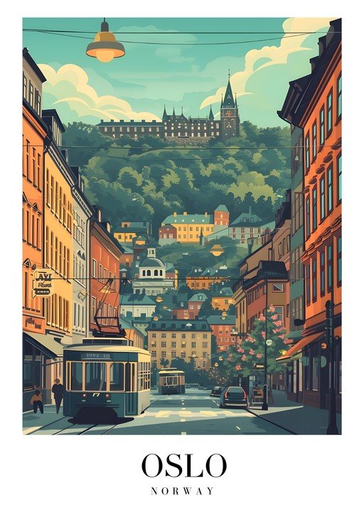 Oslo, Norway Cityscape with Tram and Historic Architecture