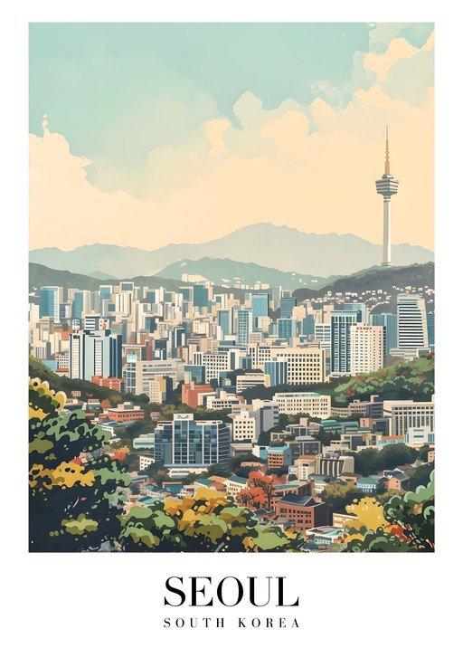 Seoul Skyline with Namsan Tower and Mountains