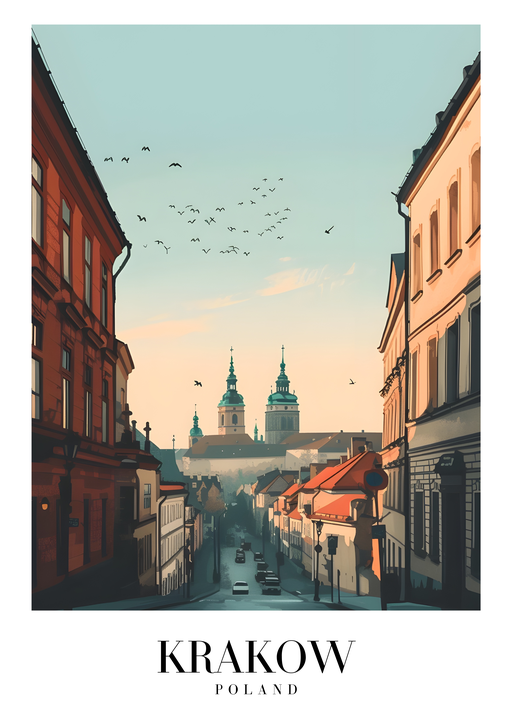 Krakow Street Scene with Historic Architecture and Birds