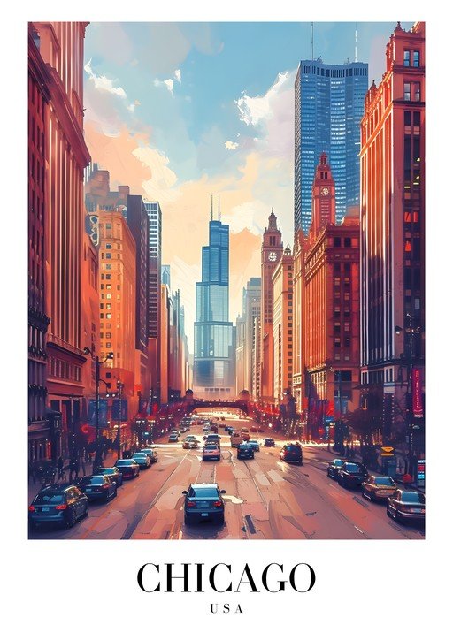 Chicago Skyline and Street Scene