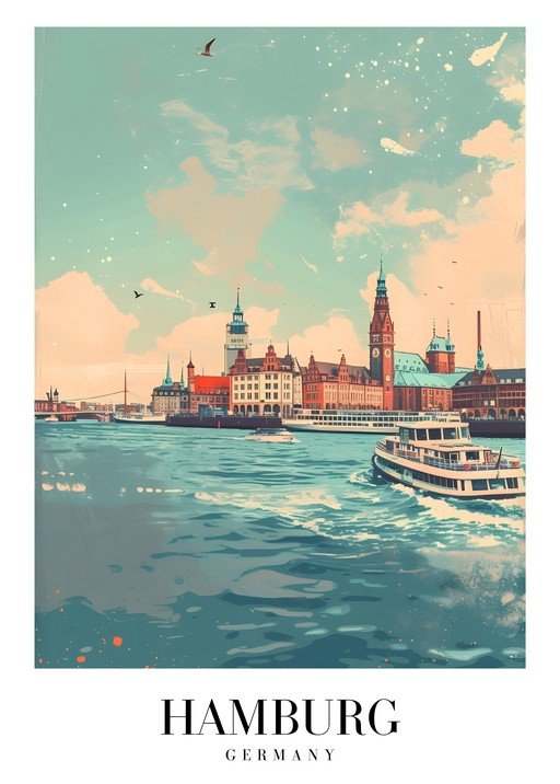 Hamburg Skyline with Boats on Water