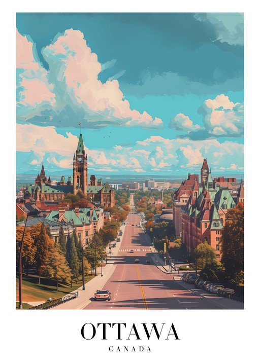 Ottawa Skyline with Parliament Buildings and Autumn Trees