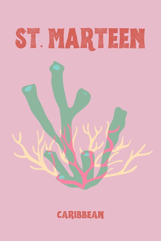 St. Marteen Caribbean Coral Illustration