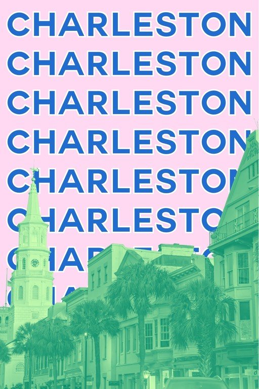 Charleston Cityscape with Repeating Text Overlay