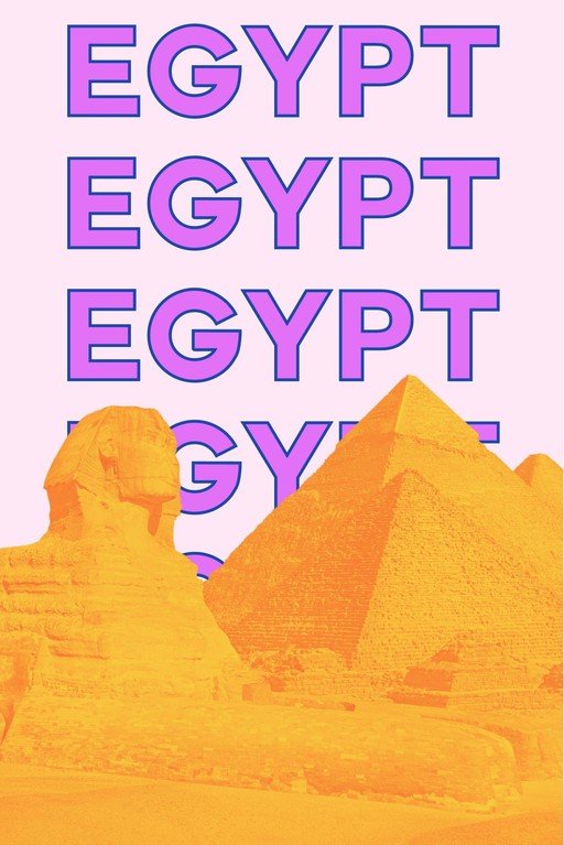 Vibrant Egypt: Pyramids and Sphinx with Repeating Text