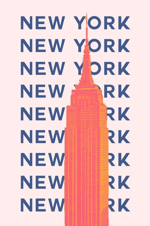 Empire State Building with "New York" text