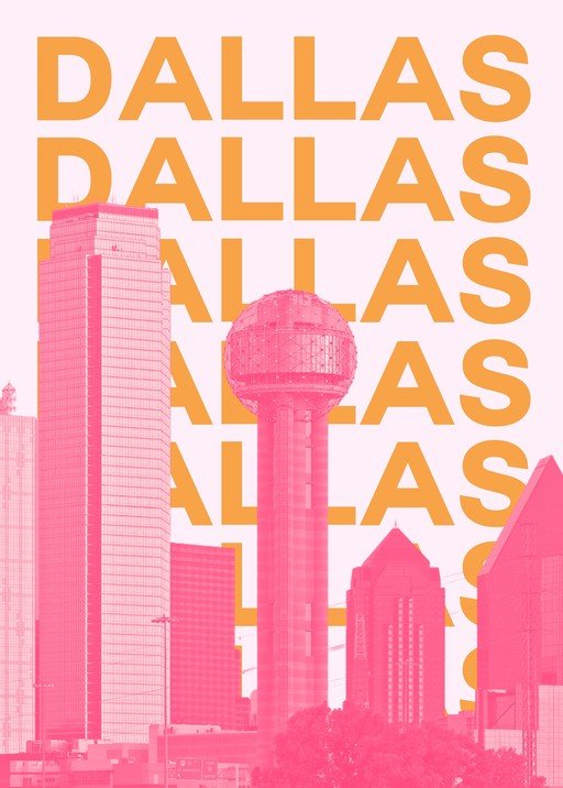 Dallas Skyline with Repeating Text