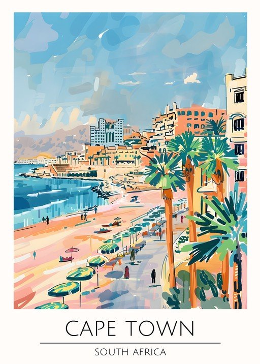 Vibrant Cape Town Beach Scene with Palm Trees