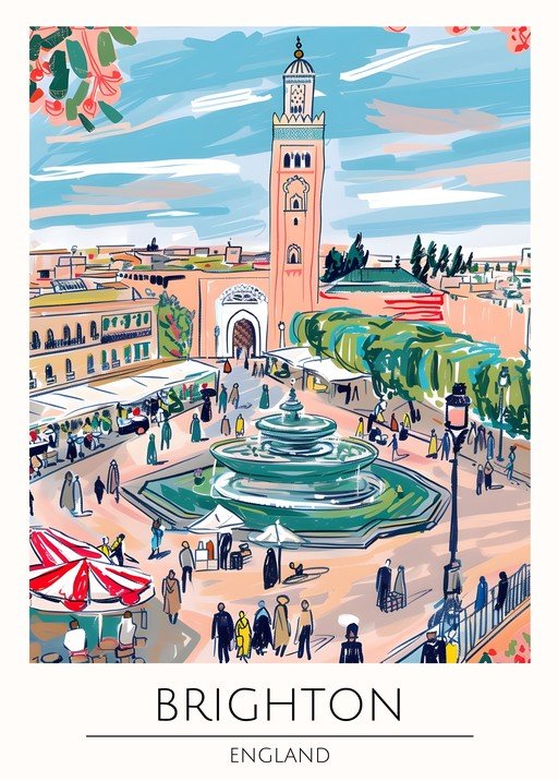 Brighton England Fountain Square Illustration