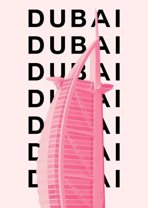 Pink Dubai Skyline with Burj Al Arab