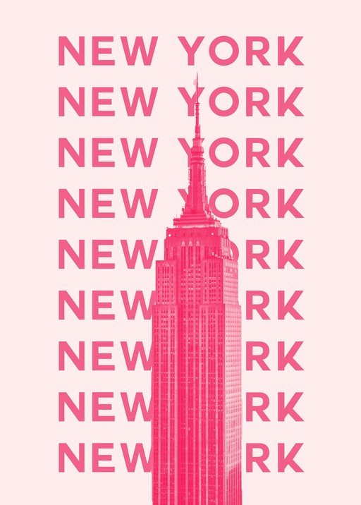 Pink Empire State Building with "New York" Text