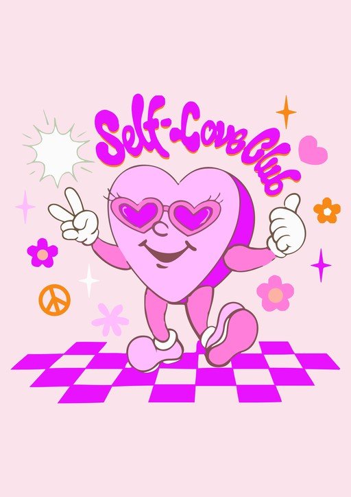 Self-Love Club Heart Character with Retro Vibes