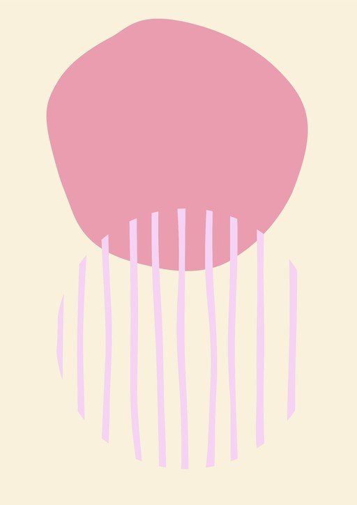 Abstract Pink and Purple Shapes on Cream Background