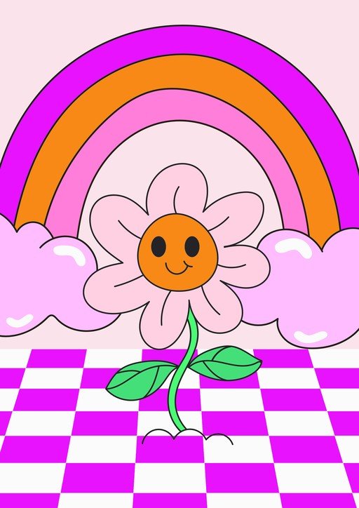 Groovy Flower and Rainbow Illustration