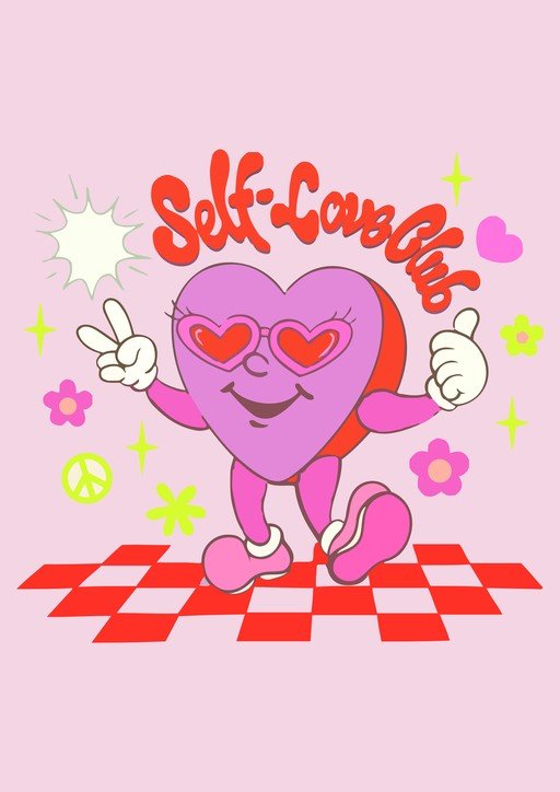 Groovy Heart Character Promoting Self-Love