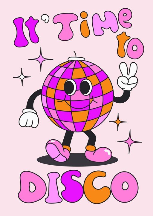 Groovy Disco Ball Character with Peace Sign