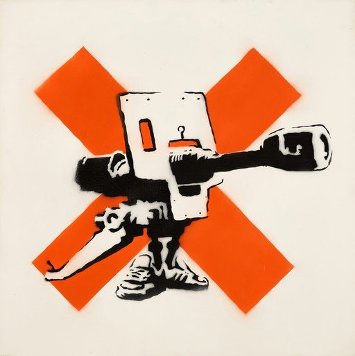 Stencil Art of a Robot with Orange X